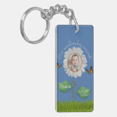 Elegant Daisy Blue Floral Cute Baby Foto & Name Sleutelhanger (Voorkant Links)