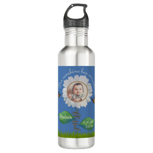 Elegant Daisy Blue Floral Cute Baby Foto & Name Waterfles