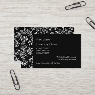 Elegant Daisy Damask in White on Black Custom Visitekaartje
