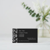 Elegant Daisy Damask in White on Black Custom Visitekaartje (Staand voorkant)