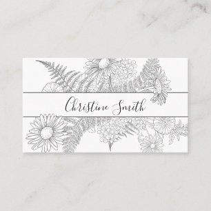 Elegant Daisy Floral Black en White Flowers Visitekaartje