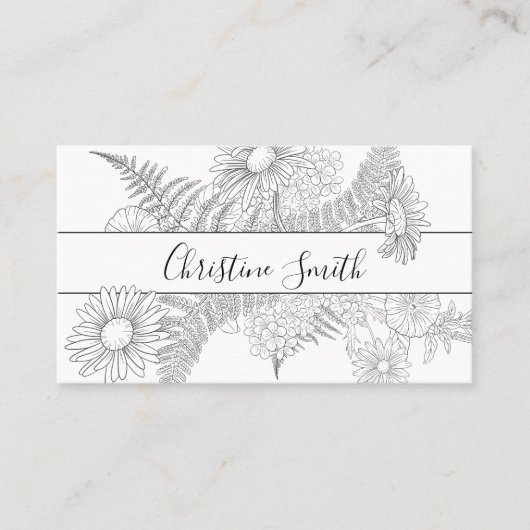 Elegant Daisy Floral Black en White Flowers Visitekaartje (Voorkant)
