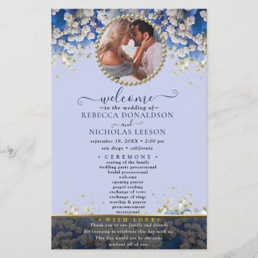Elegant Daisy Floral Custom Photo Wedding Program (Voorkant)