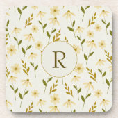 Elegant Daisy Floral Design Ivory Greenery Branch Bier Onderzetter (Voorkant)