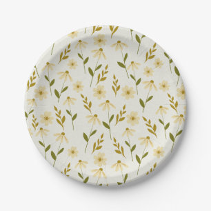 Elegant Daisy Floral Design Ivory Greenery Branch Papieren Bordje