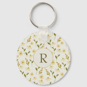 Elegant Daisy Floral Design Ivory Greenery Branch Sleutelhanger (Voorkant)