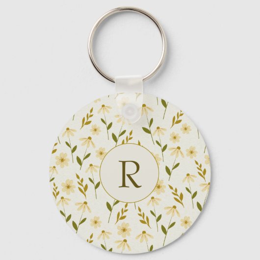 Elegant Daisy Floral Design Ivory Greenery Branch Sleutelhanger (Voorkant)