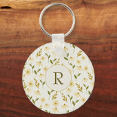 Elegant Daisy Floral Design Ivory Greenery Branch Sleutelhanger (Voorkant)