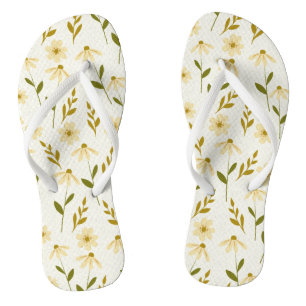 Elegant Daisy Floral Design Ivory Greenery Branch Teenslippers