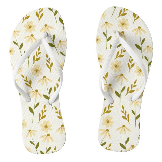 Elegant Daisy Floral Design Ivory Greenery Branch Teenslippers (Voetbed)