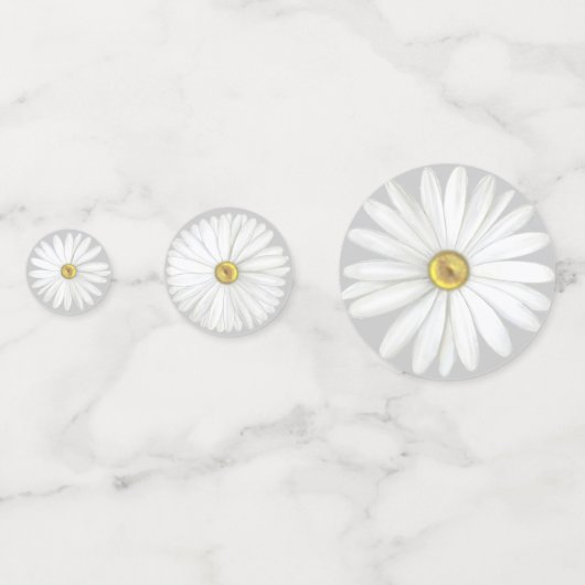 Elegant Daisy Flowers op Light Silver Grey Confetti (Achterkanten)