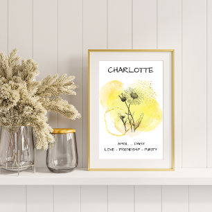 Elegant Daisy Geel Enkele Zwarte lijn Art Bloemen Perfect Poster