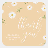 Elegant Daisy Genderneutraal Baby shower Bedankt Vierkante Sticker (Voorkant)