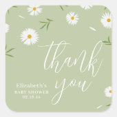 Elegant Daisy Genderneutraal Baby shower Bedankt Vierkante Sticker (Voorkant)
