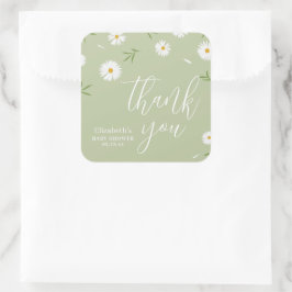 Elegant Daisy Genderneutraal Baby shower Bedankt Vierkante Sticker
