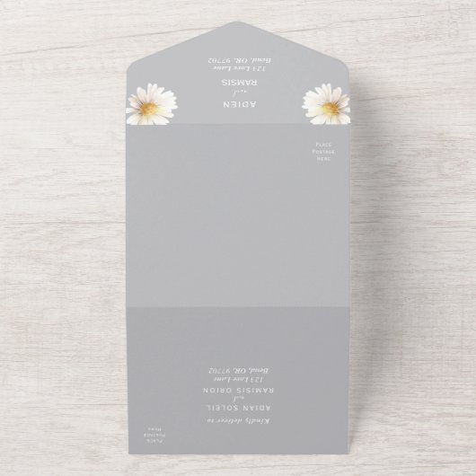 Elegant Daisy | Grijs in één weddenschap All In One Uitnodiging (Buitenkant)
