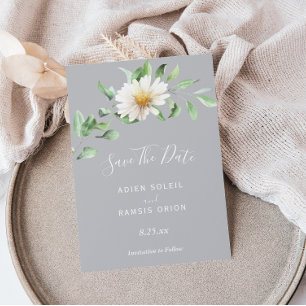 Elegant Daisy   Grijze bruiloft bespaart datum Save The Date