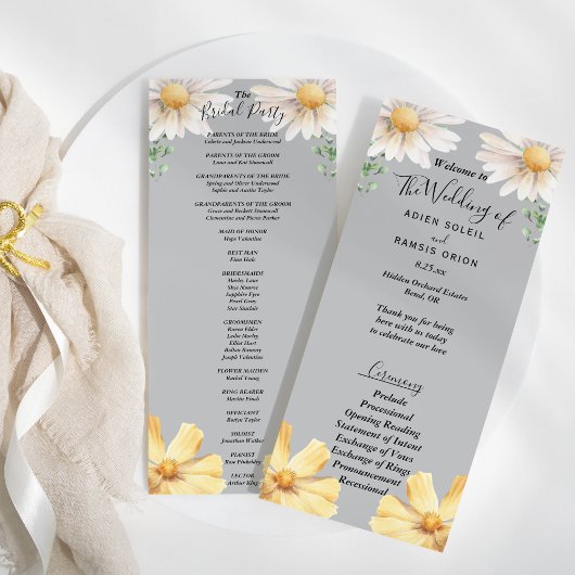 Elegant Daisy | Grijze bruiloft bruidsfeestje Flat Programmakaart