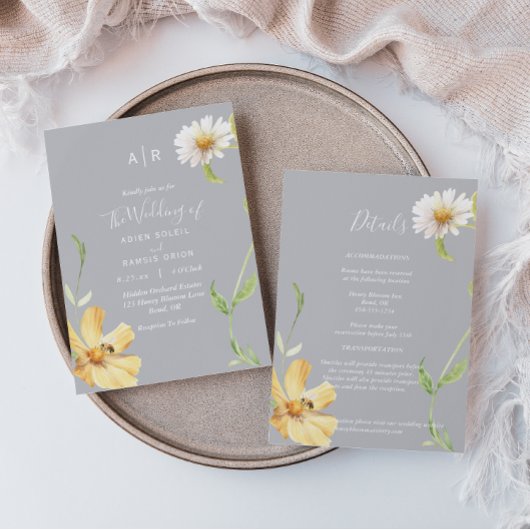 Elegant Daisy | Grijze monogram - alles in één Kaart