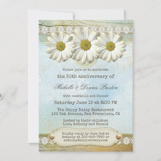 Elegant  Daisy Jubileum Party Invitation Kaart (Voorkant)