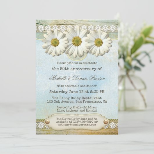 Elegant  Daisy Jubileum Party Invitation Kaart (Staand voorkant)