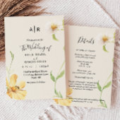 Elegant Daisy Monogram details in één bruiloft Kaart