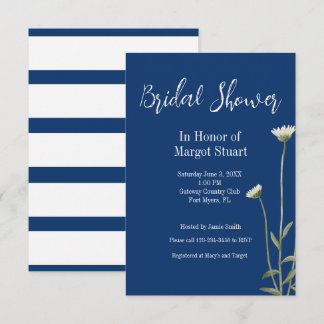 Elegant Daisy Navy White Script Striped Bridal