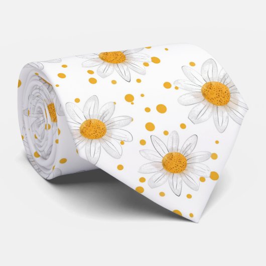 Elegant Daisy Patroon met Polka Dots Stropdas (Opgerold)