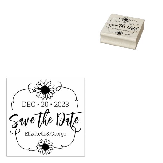 Elegant Daisy Save the Date Wedding Rubberstempel (Gestempeld)