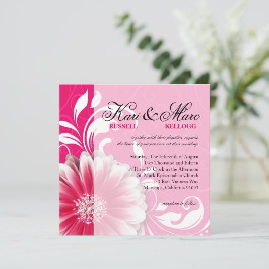 Elegant Daisy Scroll Flourish | fuchsia Kaart (Staand voorkant)