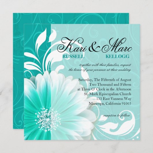 Elegant Daisy Scroll Flourish | turquoise Kaart (Voorkant / Achterkant)