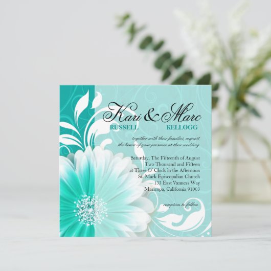 Elegant Daisy Scroll Flourish | turquoise Kaart (Staand voorkant)