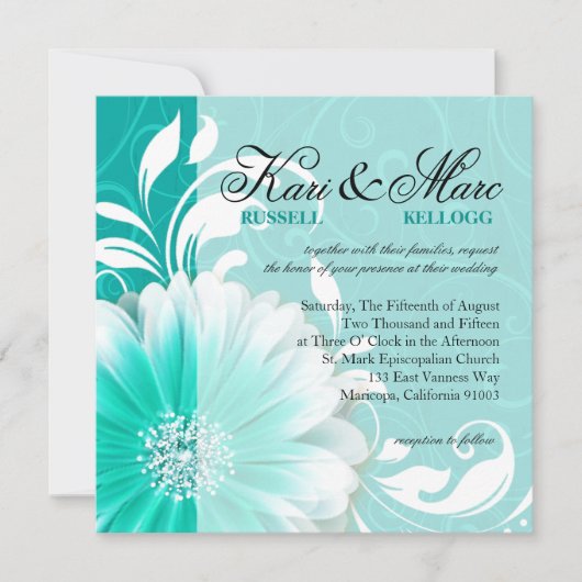 Elegant Daisy Scroll Flourish | turquoise Kaart (Voorkant)