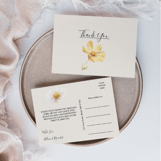 Elegant Daisy Wedding Bedankt Briefkaart
