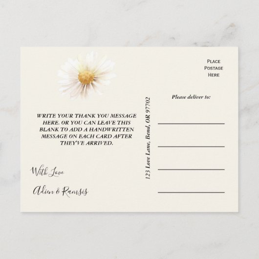 Elegant Daisy Wedding Bedankt Briefkaart (Achterkant)