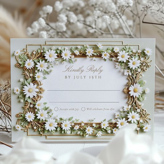 Elegant Daisy Wedding RSVP Kaart