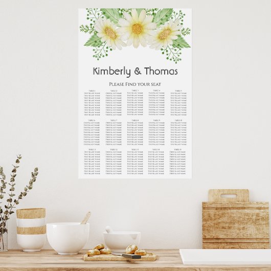 Elegant Daisy Wedding Seating Chart Poster (Keuken)