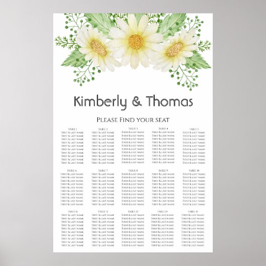 Elegant Daisy Wedding Seating Chart Poster (Voorkant)