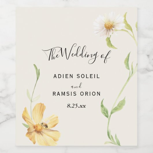 Elegant Daisy Wedding Wine Label Wijn Etiket (Enkel label)