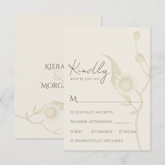 Elegant Daisy Wildflower RSVP Respons Kaart (Voorkant / Achterkant)