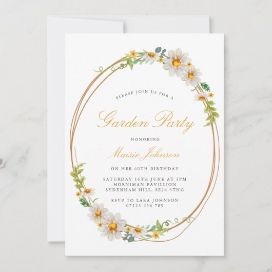 Elegant Daisy Wreath Garden Party Birthday Kaart (Voorkant)