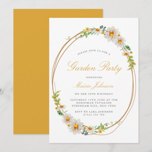 Elegant Daisy Wreath Garden Party Birthday Kaart (Voorkant / Achterkant)