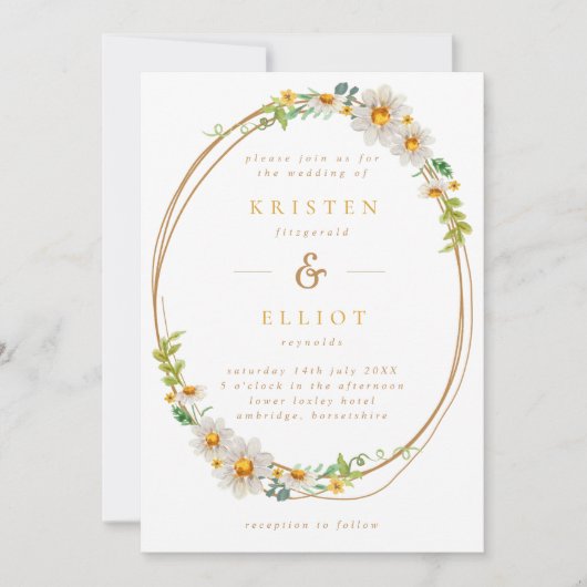 Elegant Daisy Wreath Yellow & White Wedding Invita Kaart (Voorkant)