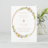 Elegant Daisy Wreath Yellow & White Wedding Invita Kaart (Staand voorkant)