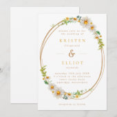 Elegant Daisy Wreath Yellow & White Wedding Invita Kaart (Voorkant / Achterkant)