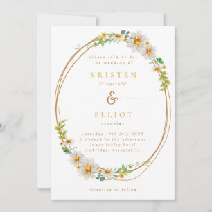 Elegant Daisy Wreath Yellow & White Wedding Invita Kaart