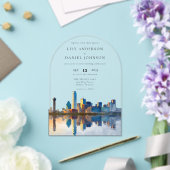 Elegant Dallas Skyline Watercolor Wedding Arch Acryl Uitnodigingen (Insitu (Huwelijk))