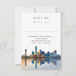 Elegant Dallas Skyline Watercolor Wedding RSVP Kaartje