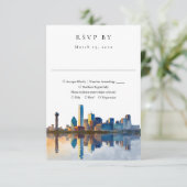Elegant Dallas Skyline Watercolor Wedding RSVP Kaartje (Staand voorkant)