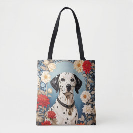 Elegant Dalmatian with Dahlia Flowers Tote Bag